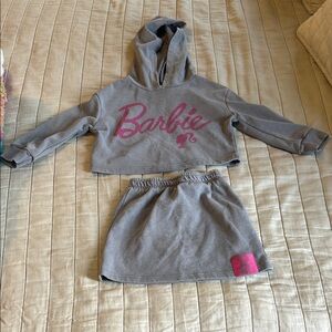 Barbie Pink Logo Gray Hoodie and Skirt Set